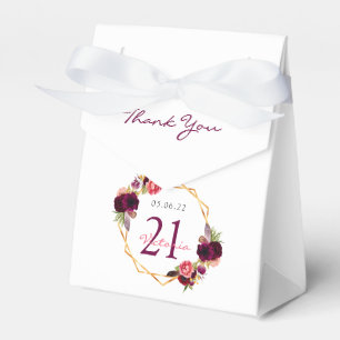 Caixinha De Lembrancinhas aniversário de 21 anos burgundy - branco floral g