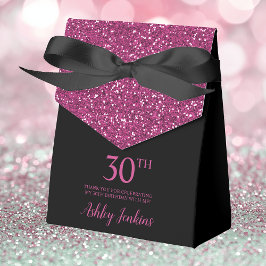 Caixinha De Lembrancinhas Aniversário de 30 anos Preto Rosa Quente Brilho Ag
