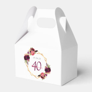 Caixinha De Lembrancinhas aniversário de 40 anos burgundy florals geométri