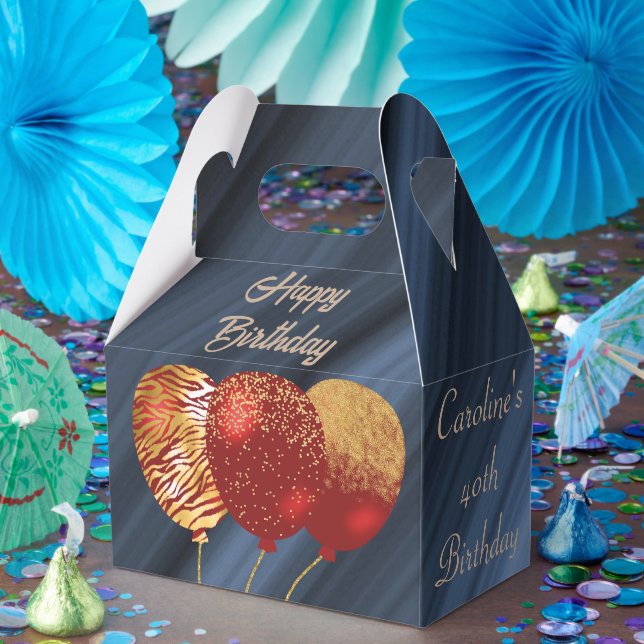 Caixinha De Lembrancinhas Aniversário de 40 anos de Balões Vermelhos Dourado (Festa)