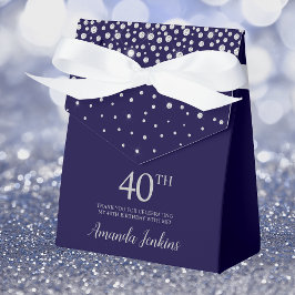 Caixinha De Lembrancinhas aniversário de 40 anos Marinho Blue Sparkly Obriga