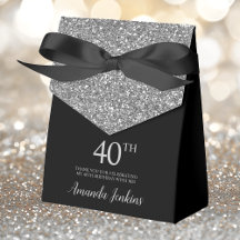 Aniversário de 40 anos Prata Glitter Obrigado