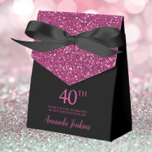 Aniversário de 40 anos Preto Rosa Quente Brilho Ag