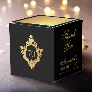 Caixinha De Lembrancinhas Aniversário de 70 anos Crest de Ouro Falso Preto O
