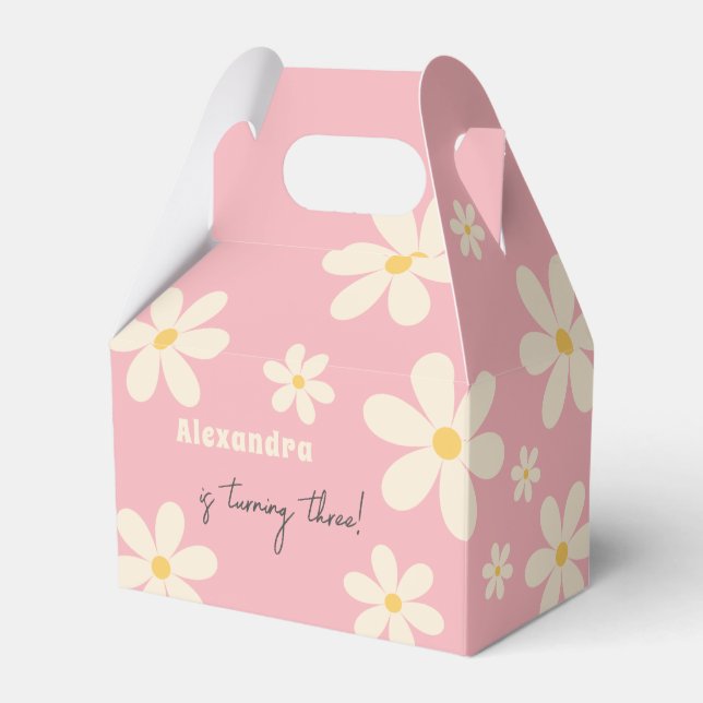 Caixinha De Lembrancinhas Aniversário de criança floral de Retro Daisy (Frente)