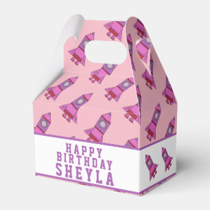 Caixinha De Lembrancinhas Aniversário de Garota Rosa-Foguete