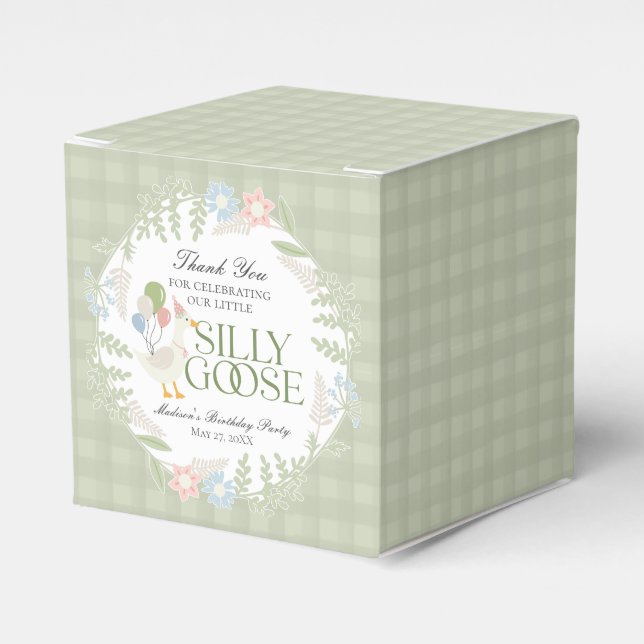 Caixinha De Lembrancinhas Aniversário de Gingham Floral Gingham, Bobo Verde (Frente)