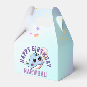 Caixinha De Lembrancinhas Aniversário de Narwhal personalizado com balão