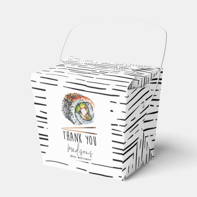 Caixinha De Lembrancinhas Aniversário do Adulto de Sushi Branco Negro (Frente)