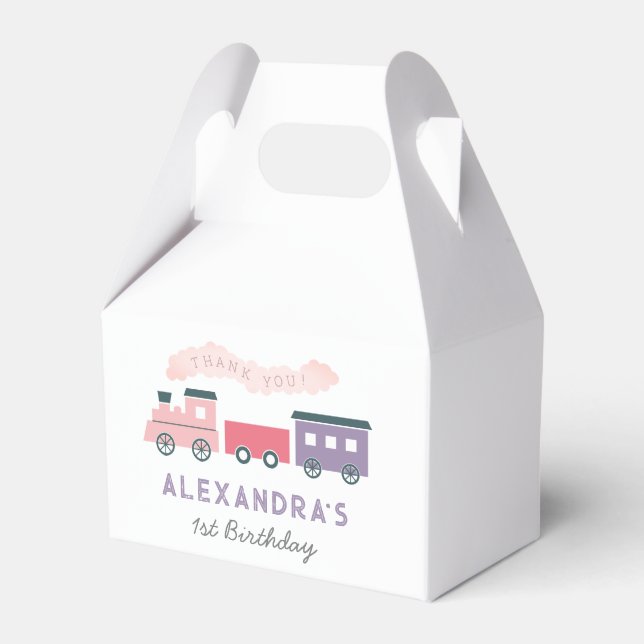 Caixinha De Lembrancinhas Aniversário Do Comboio A Vapor Garota Rosa Obrigad (Frente)