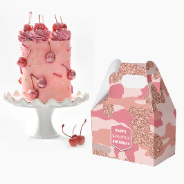 Caixinha De Lembrancinhas Aniversário do Exército de Camo Rosa Rosa-Rosa, Ro