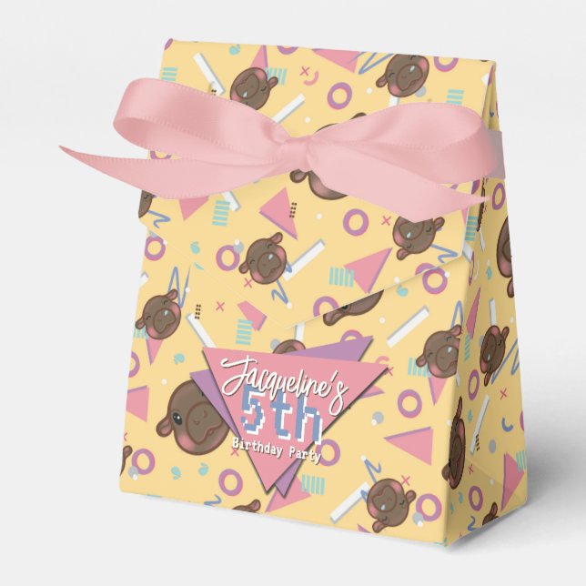 Caixinha De Lembrancinhas Aniversário do Hippo do Bebê Amarelo Retro (Frente)