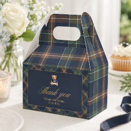 Caixinha De Lembrancinhas Aniversário do Menino Urso Primeiro Plaid Marinho 
