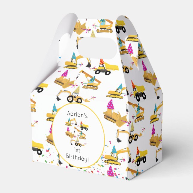 Caixinha De Lembrancinhas Aniversário do Partido dos Caminhões de Construção (Frente)
