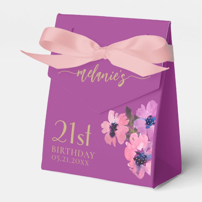Caixinha De Lembrancinhas Aniversário Obrigado Chic Pink Floral Boxes (Frente)