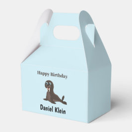 Caixinha De Lembrancinhas Aniversário personalizado cute cinza foca azul