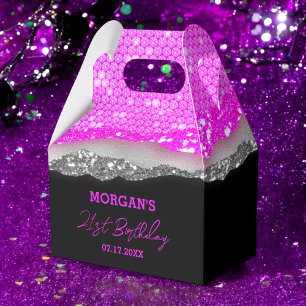 Caixinha De Lembrancinhas Aniversário Roxo Silver Glitter Nome Obrigado