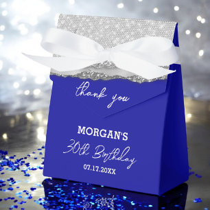 Caixinha De Lembrancinhas Aniversário Silver Royal Blue Glitt Nome Obrigado