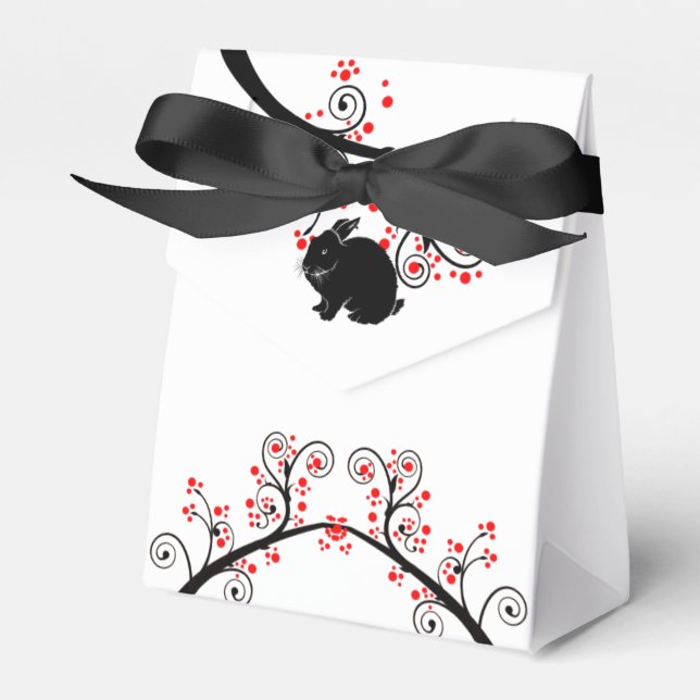 Caixinha De Lembrancinhas Ano Novo Chinês do Coelho e do Flor Vermelho (Frente)