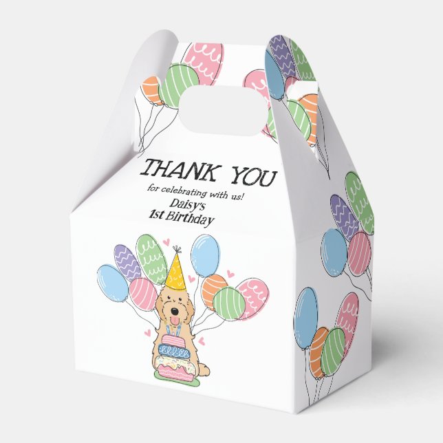 Caixinha De Lembrancinhas Apricot Cockapoo Cavapoo Aniversário Obrigado (Frente)