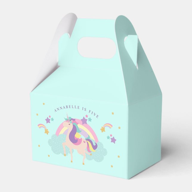 Caixinha De Lembrancinhas Aqua | Cute Unicorn Rainbow Personalizado (Frente)