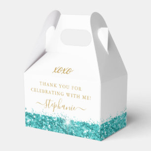 Caixinha De Lembrancinhas Aqua Teal Blue Glitter Confetti Chic Personalizado