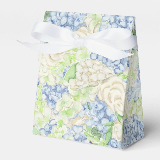 Caixinha De Lembrancinhas Aquarela Azul e Branco Hydrangea Crest (Frente)
