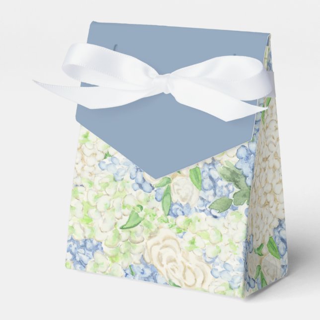 Caixinha De Lembrancinhas Aquarela Azul e Branco Hydrangea Crest (Frente)