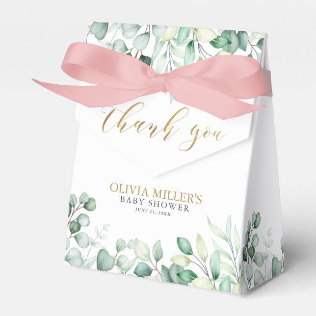 Caixinha De Lembrancinhas Aquarela Eucalyptus Dourado, Chá de fraldas (Frente)