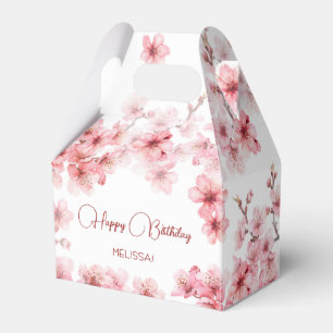 Caixinha De Lembrancinhas Aquarela Flor de Cerejeira Feliz Aniversário