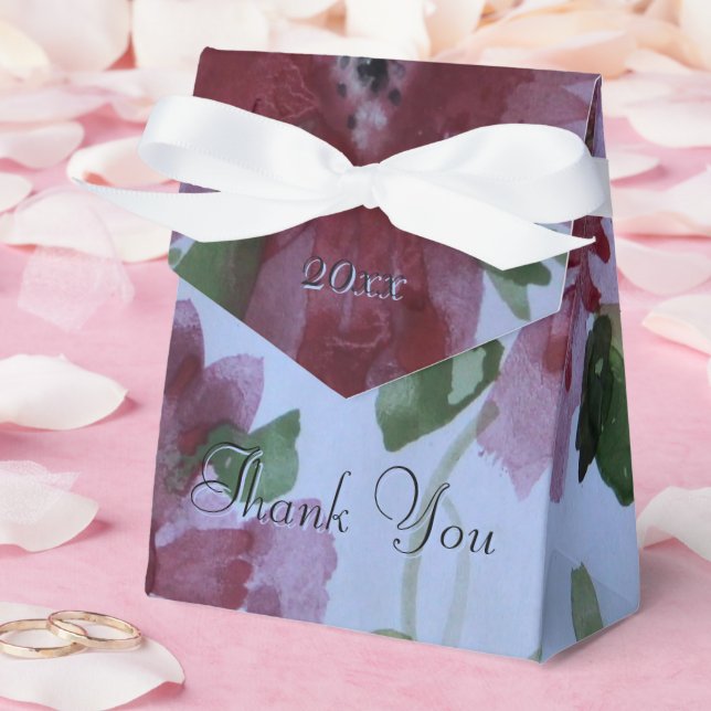 Caixinha De Lembrancinhas Aquarela Floral Borgonha (Casamento)