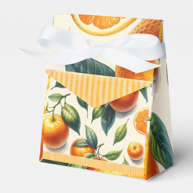 Caixinha De Lembrancinhas Aquarela Folhas de Laranja Cítrica Casamento (Frente)