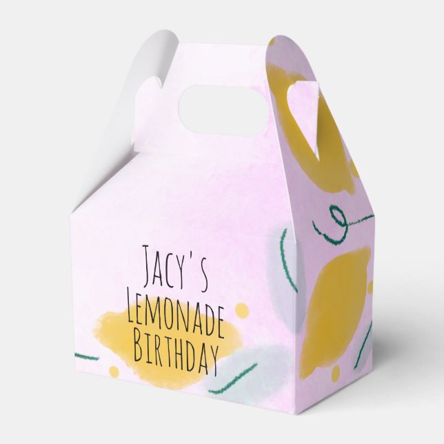 Caixinha De Lembrancinhas Aquarela Limão Aniversário Arte Amarela Rosa Rosa (Frente)