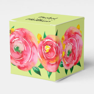 Caixinha De Lembrancinhas Aquarela rosa-quente elegante Floral no Verde lim