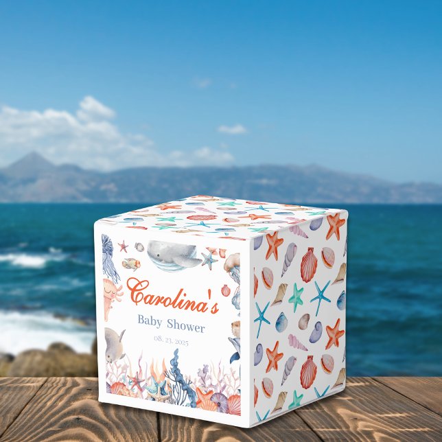 Caixinha De Lembrancinhas aquarela sob o chá de fraldas marinho (Criador carregado)