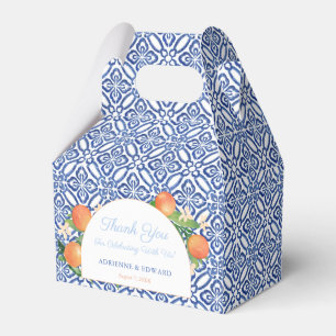 Caixinha De Lembrancinhas Arch Blue Azulejos Laranjas Casamento Mediterrâneo