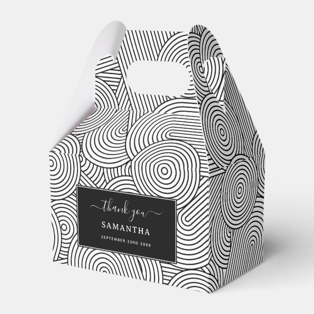 Caixinha De Lembrancinhas Arco Geométrico Moderno de Meados do Século Preto  (Frente)