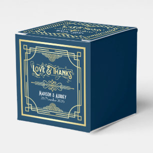 Caixinha De Lembrancinhas Art Deco Casamento Amor e Obrigados Dourado Azul F