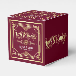 Caixinha De Lembrancinhas Art Deco Casamento Amor e Obrigados Dourado Favor