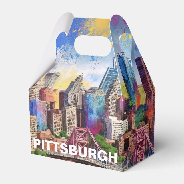 Caixinha De Lembrancinhas Arte Abstrata da Silhueta de Pittsburgh (Frente)
