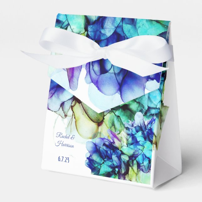 Caixinha De Lembrancinhas Arte Etéreo Azul e Turquesa Abstrato Moderno  (Frente)