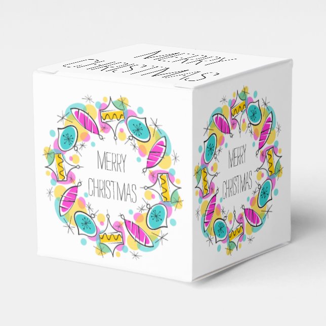 Caixinha De Lembrancinhas Árvore Retro Balbles Círculo Natal clássico (Frente)