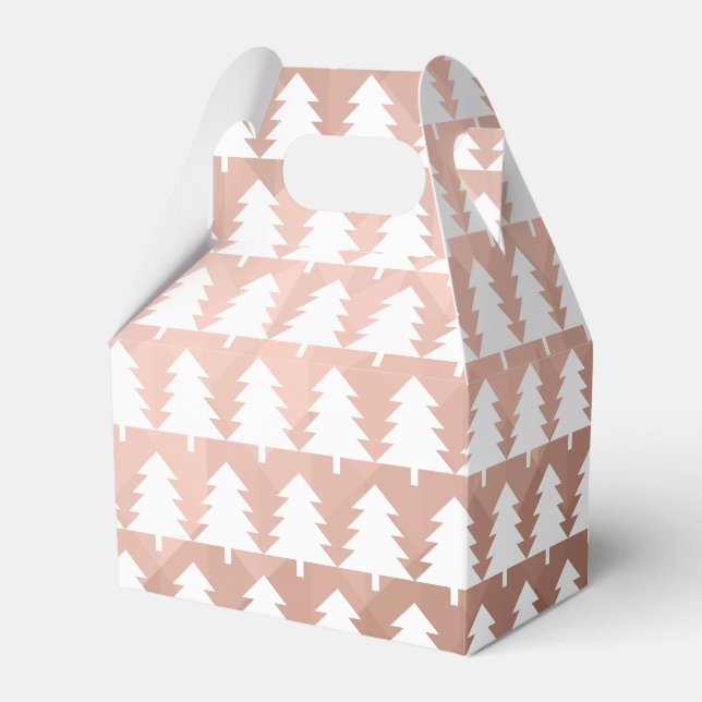Caixinha De Lembrancinhas Árvores de natal geométricas de ouro rosa minimali (Frente)