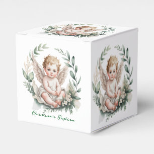 Caixinha De Lembrancinhas Asas de Anjo Aquarela Batismo Verde