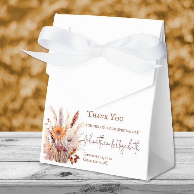 Caixinha De Lembrancinhas Autumn Boho Floral Wedding | Branco (Autumn Boho Floral Wedding White Favor Boxes)