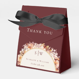 Caixinha De Lembrancinhas Autumn Floral Burgundy Casamento Obrigado Monogram