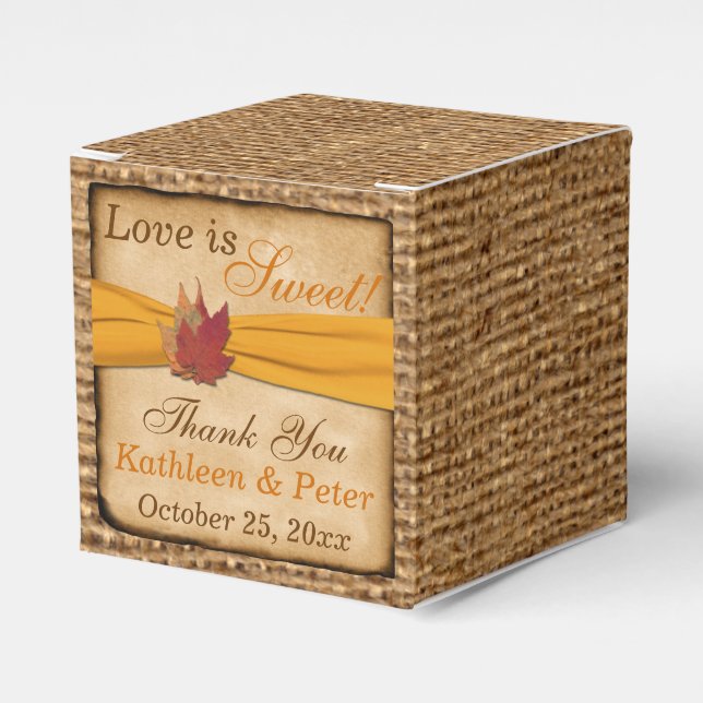 Caixinha De Lembrancinhas Autumn Leaves, FAUX Burlap Favbox - Dourado Amarel (Frente)
