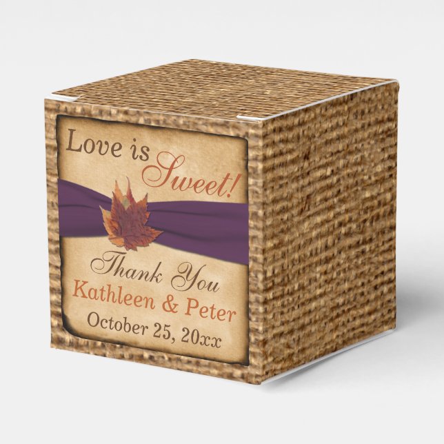 Caixinha De Lembrancinhas Autumn Leaves, FAUX Burlap Favbox - Roxo (Frente)