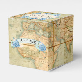 Caixinha De Lembrancinhas Aventura Espera Mapa Mundial Vintage Hortênsias Az