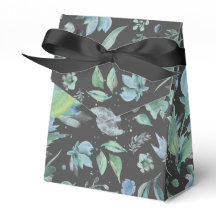 Azul-aquarela na Floral Cinza Escura